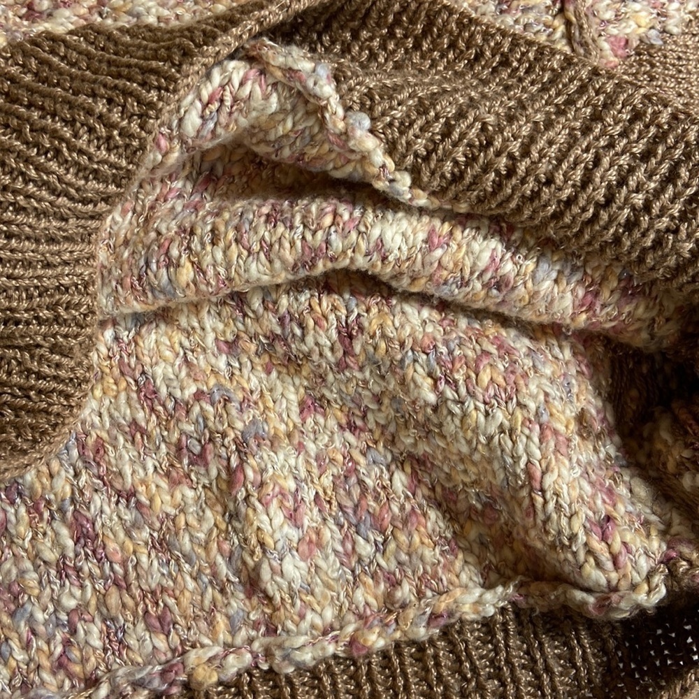 Handmade Knit Boho Sweater Tan Cream Pastel Cozy Cottagecore Large Chunky - Picture 14 of 14